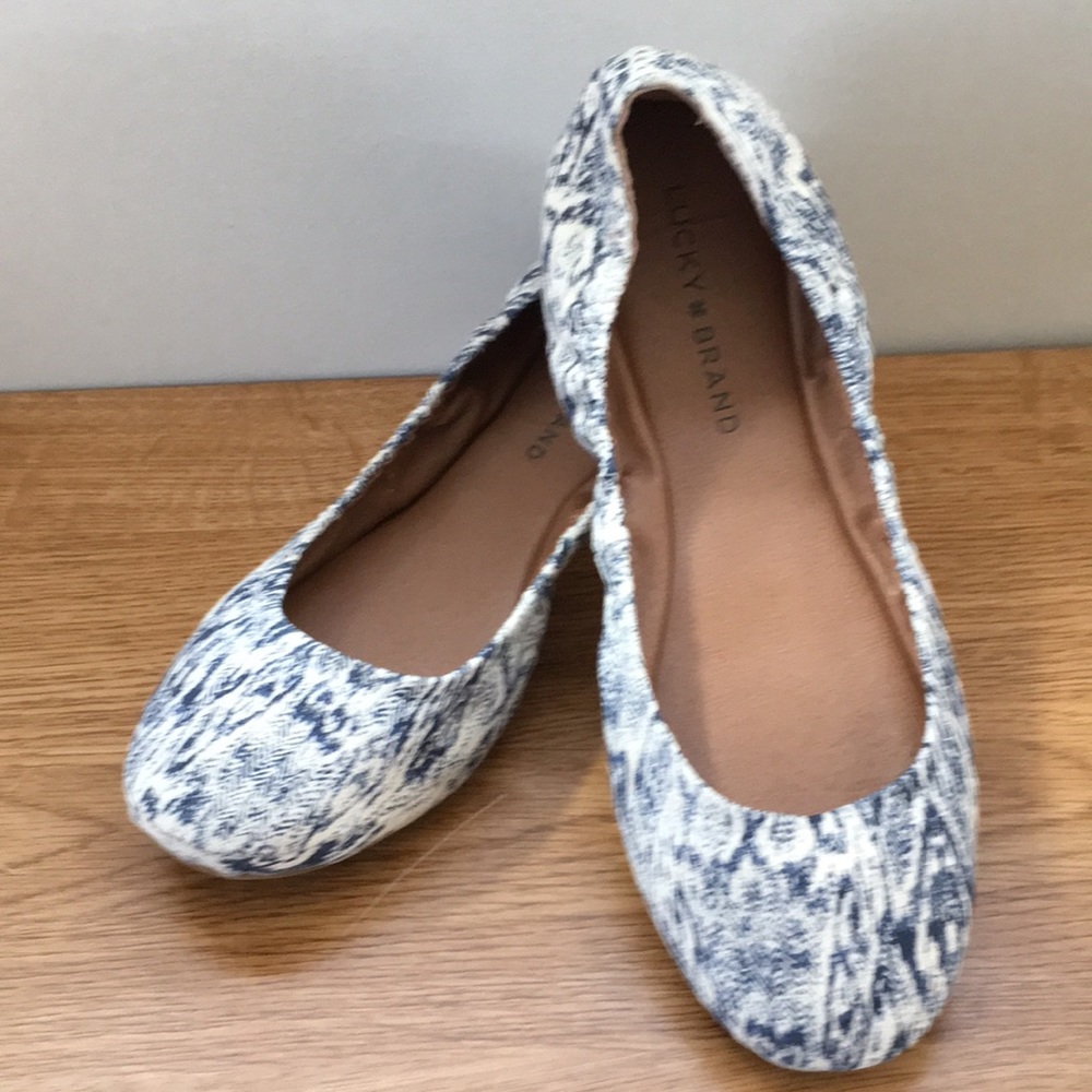 Lucky Brand Ballet Flats Emmie Fabric Blue & White